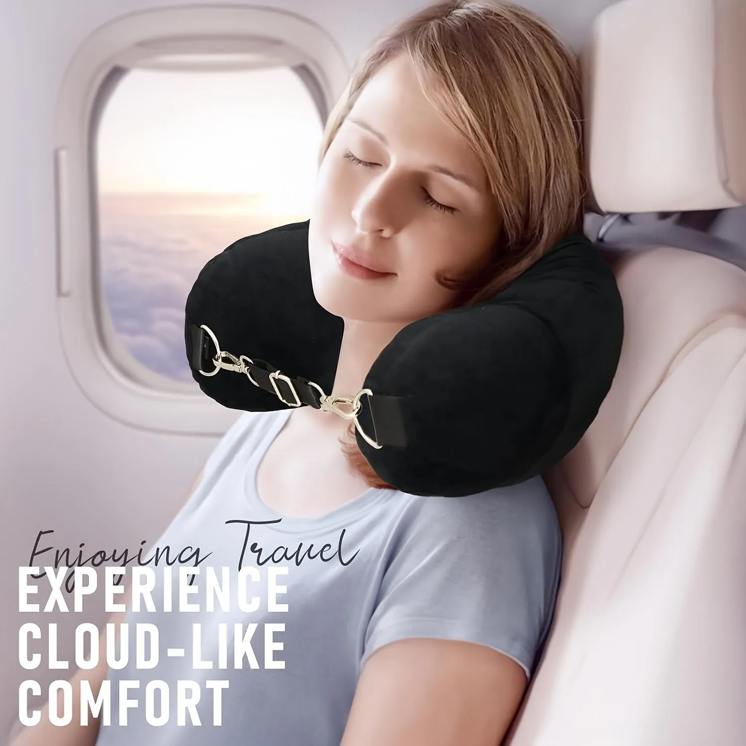 Lightweight Soft U-Shaped Travel Pillow with Storage Pocket, Machine Washable, Adjustable Firmness Whole Body Support, Woven Polyester Cover - Convenient for Traveling