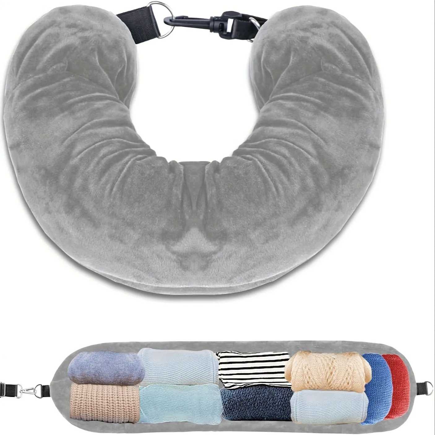 Lightweight Soft U-Shaped Travel Pillow with Storage Pocket, Machine Washable, Adjustable Firmness Whole Body Support, Woven Polyester Cover - Convenient for Traveling