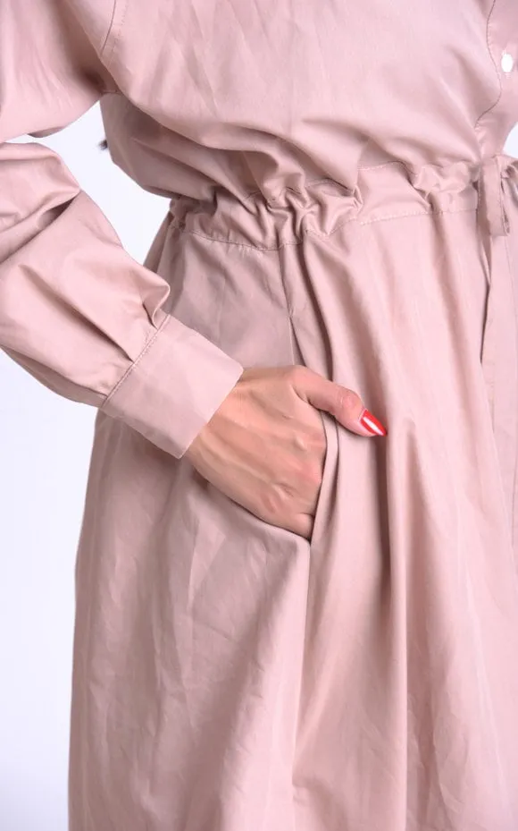 Long Beige Dress With Open Shoulders