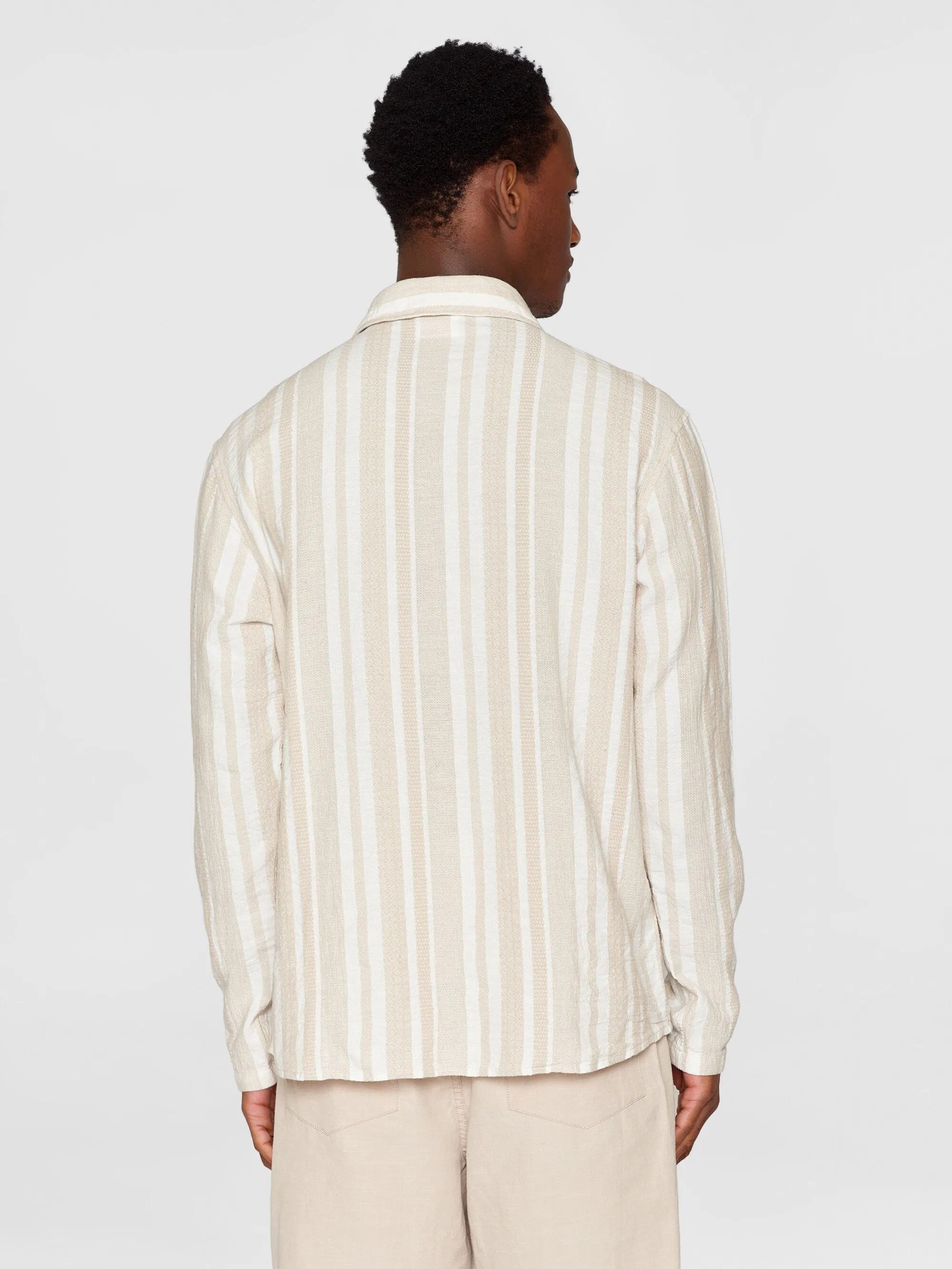 Loose jacquard woven striped shirt - GOTS/Vegan - Beige stripe