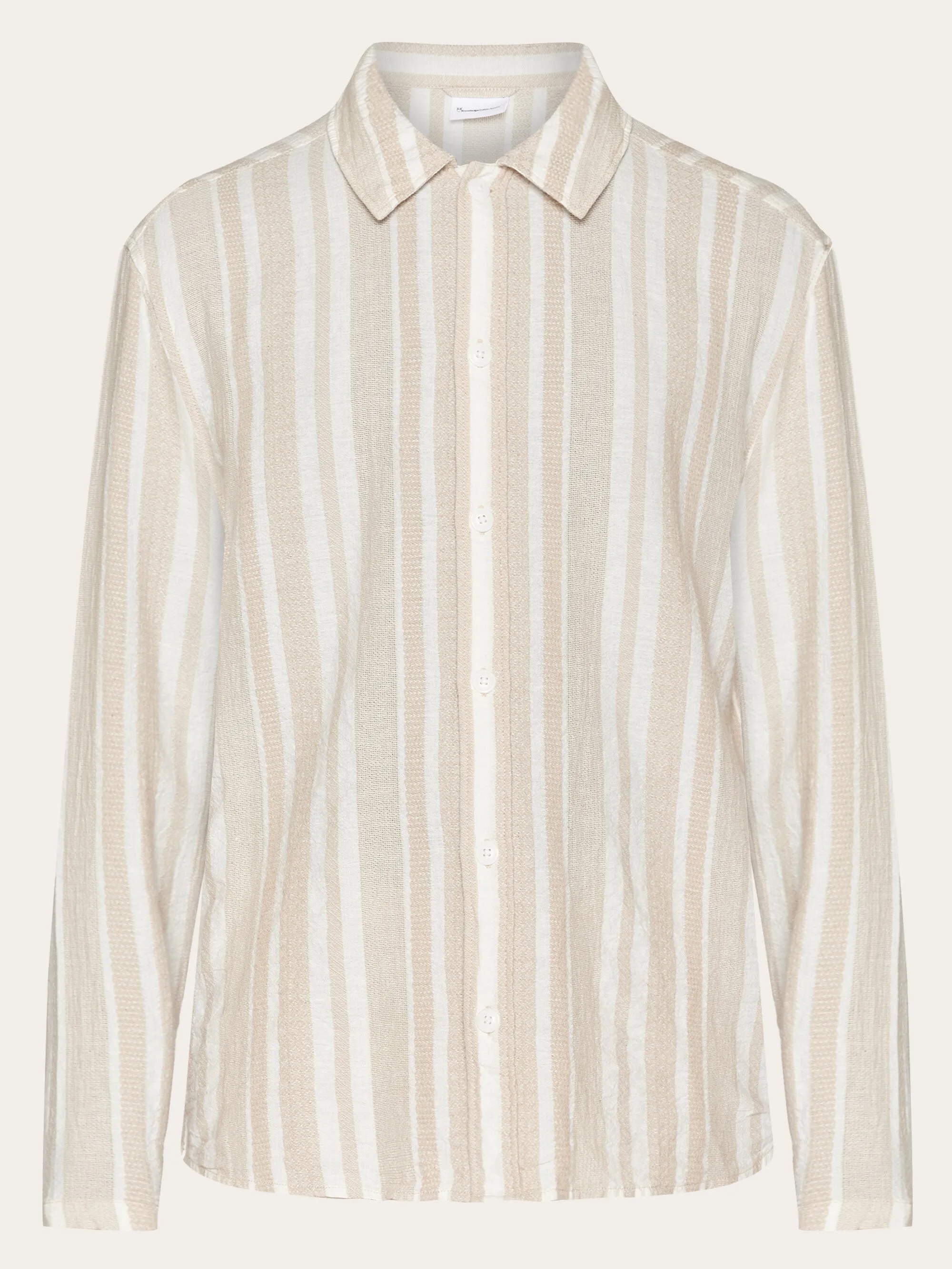 Loose jacquard woven striped shirt - GOTS/Vegan - Beige stripe