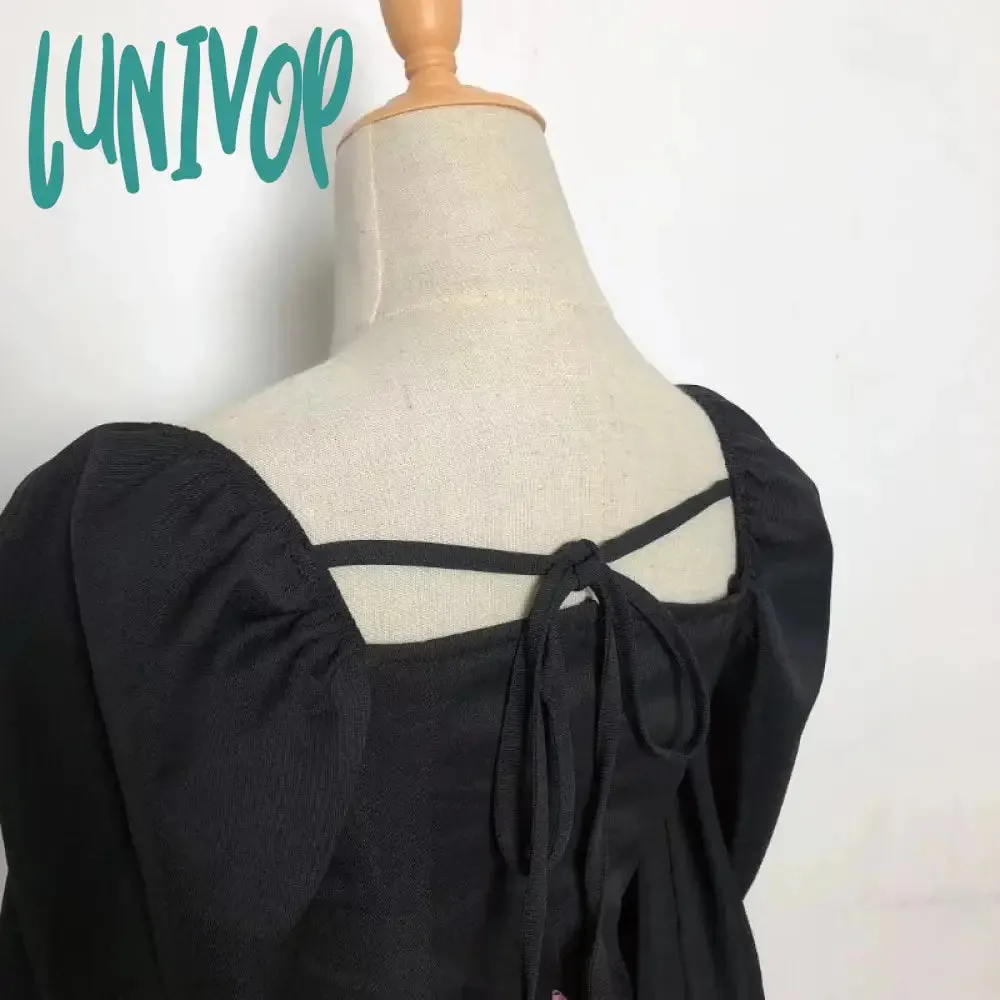 Lunivop Black Vintage 3 Piece Skirt Set Women Sexy Lolita Y2k Mini Skirt Suit Female Casual Korean Fashion Long Sleeve Retro Set