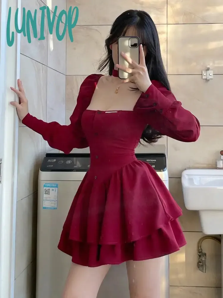 Lunivop Black Vintage 3 Piece Skirt Set Women Sexy Lolita Y2k Mini Skirt Suit Female Casual Korean Fashion Long Sleeve Retro Set