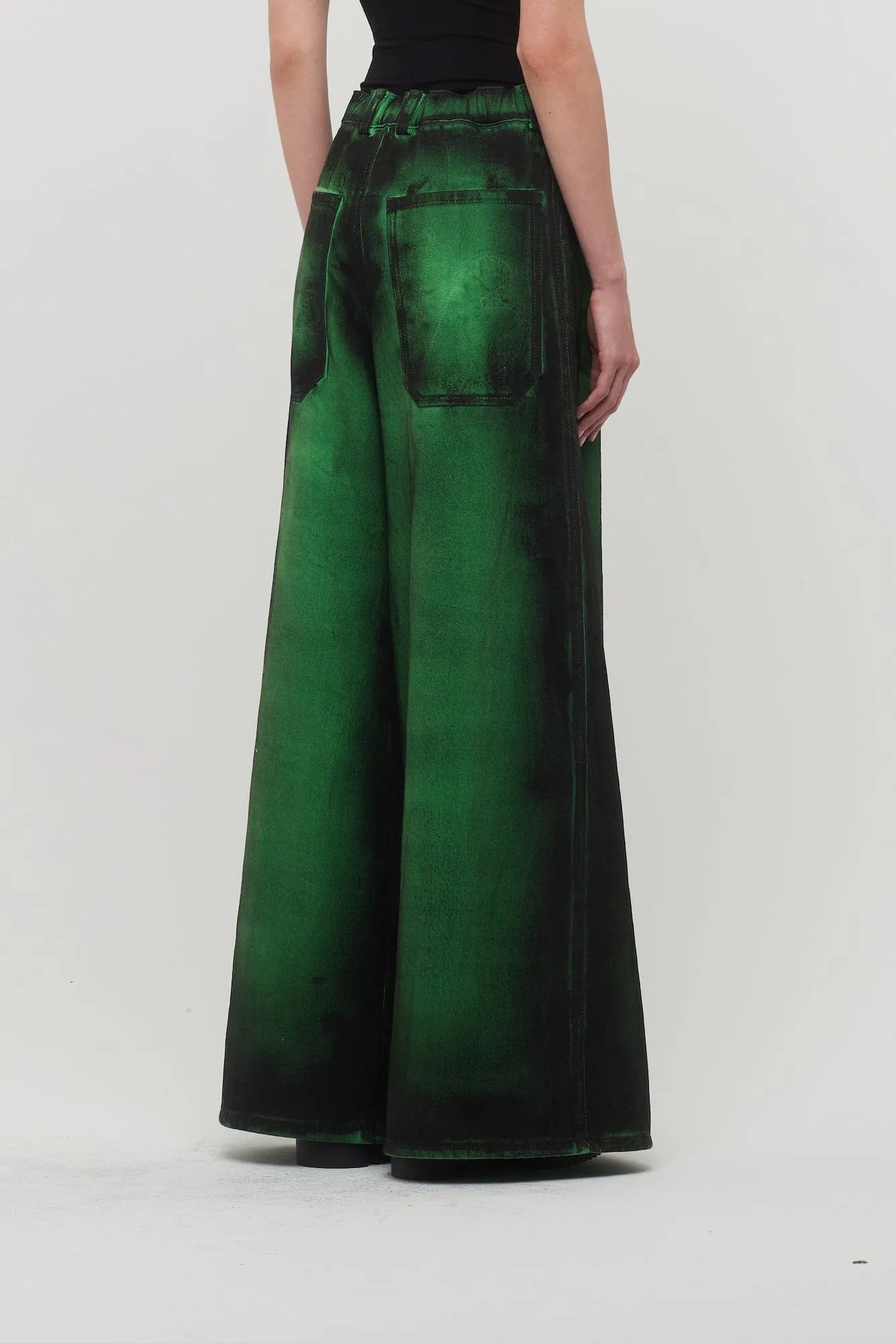 Melitta Baumeister Wide Leg Denim Pants in Green Painted Cotton Denim