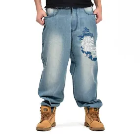 Men's Loose Fit Hip-Hop Style Embroidered Denim Jeans