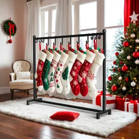 Minicloss 1pc Metal Christmas Stocking Holder Stand, Freestanding with 12 Hooks (6 Small, 6 Large), Festive Decorations and Tree Sock Organizer, Iron Material, for Home & Outdoor Use, No Power Required, for Christmas & Halloween