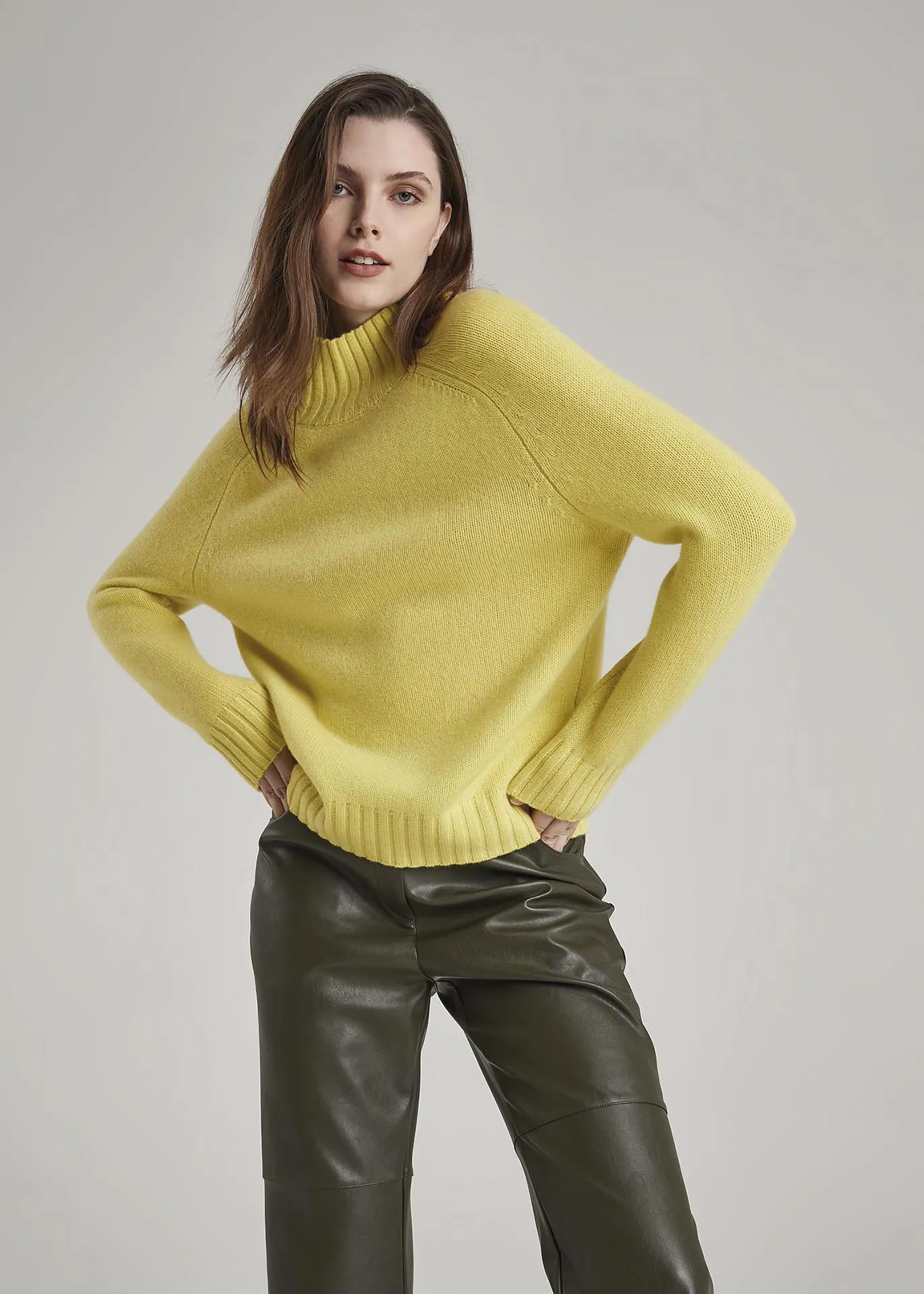 Mock Neck Cashmere Sweater - Chocolate Brown
