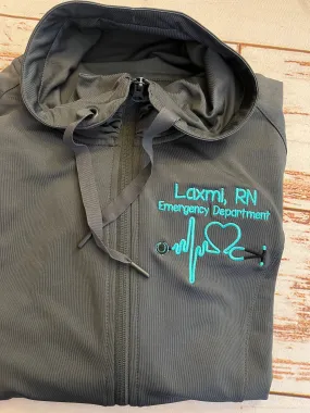 Monogrammed Nurse Full Zippered Jacket|Lightweight Jacket|Personalized Nurse Polyester Jacket | Personalized Ladies Nurse| Heart Stethoscope
