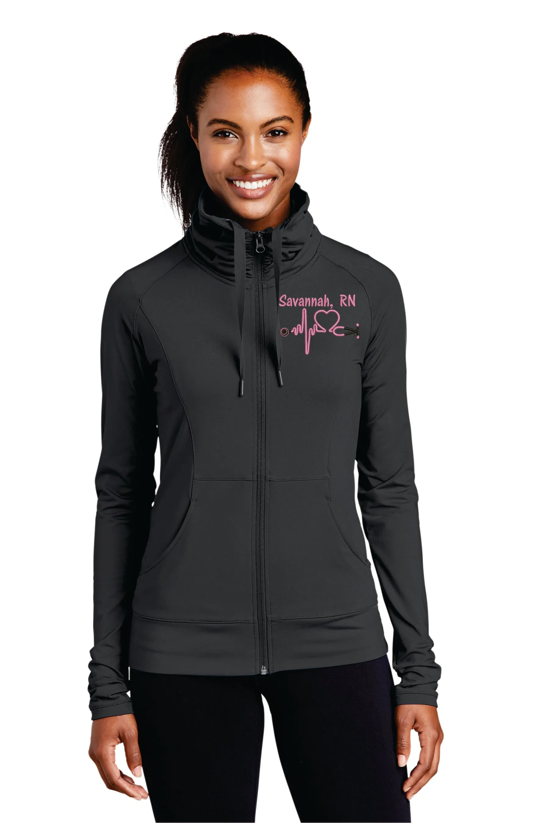 Monogrammed Nurse Full Zippered Jacket|Lightweight Jacket|Personalized Nurse Polyester Jacket | Personalized Ladies Nurse| Heart Stethoscope