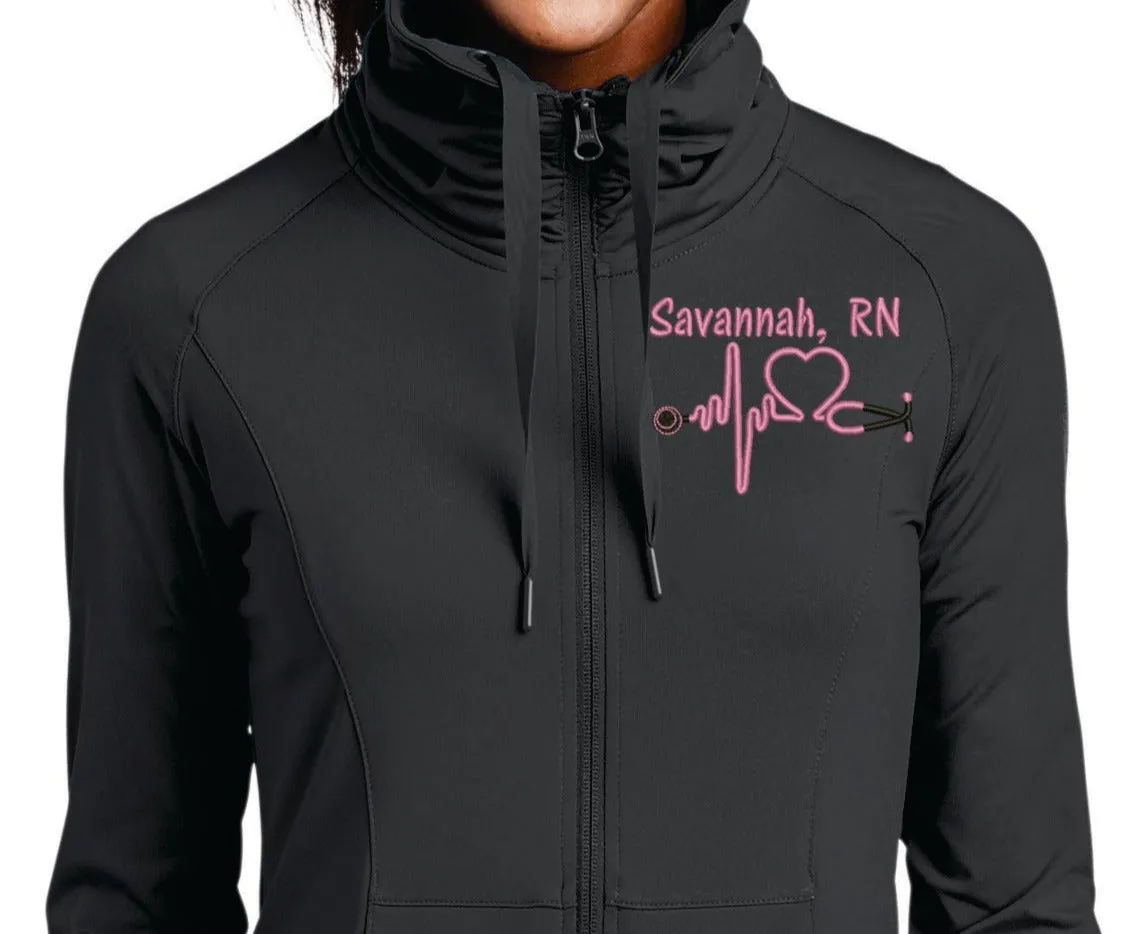Monogrammed Nurse Full Zippered Jacket|Lightweight Jacket|Personalized Nurse Polyester Jacket | Personalized Ladies Nurse| Heart Stethoscope