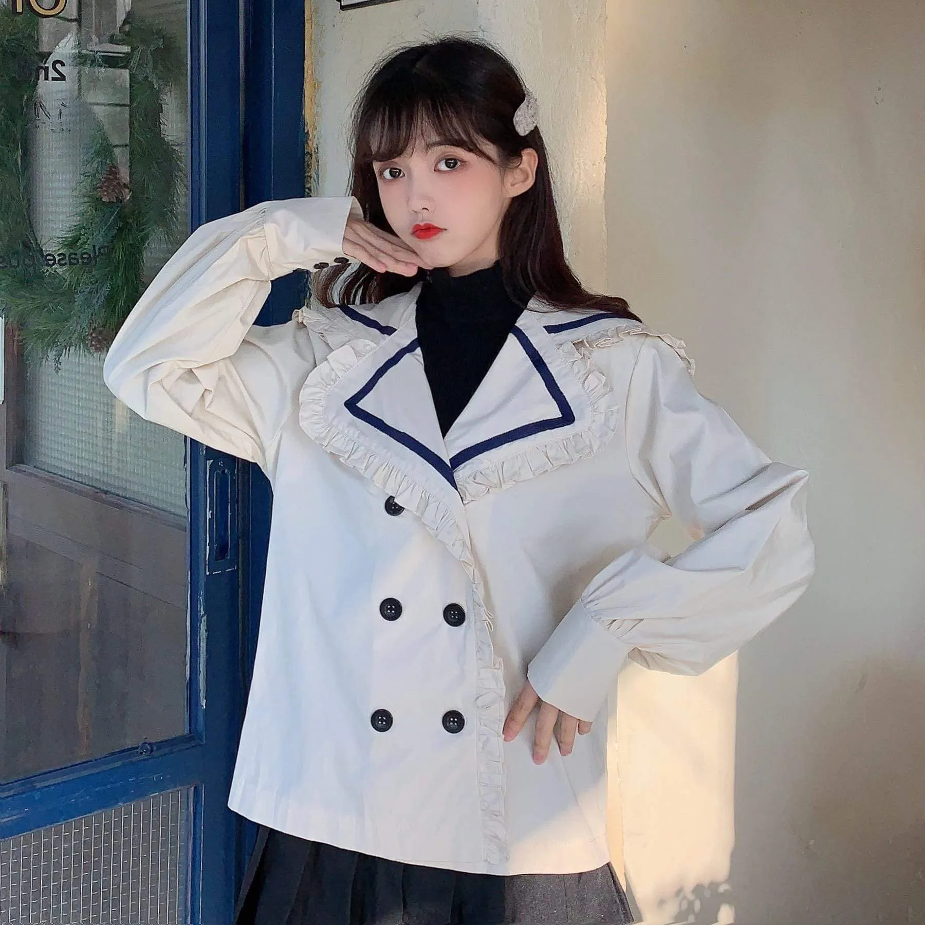 Navy Style Long Sleeved Shirt