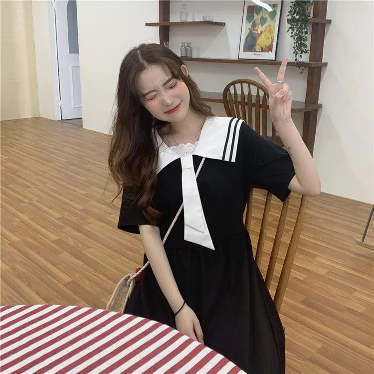Navy Style Short Sleeved Dress