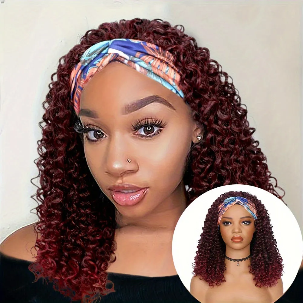 Ombre Blonde Curly Headband Wig for Women - Soft Afro Curly Coily Synthetic Hair, Rose Net Cap, Basics Style, Perfect for Mothers Day Gifts and Everyday Wear