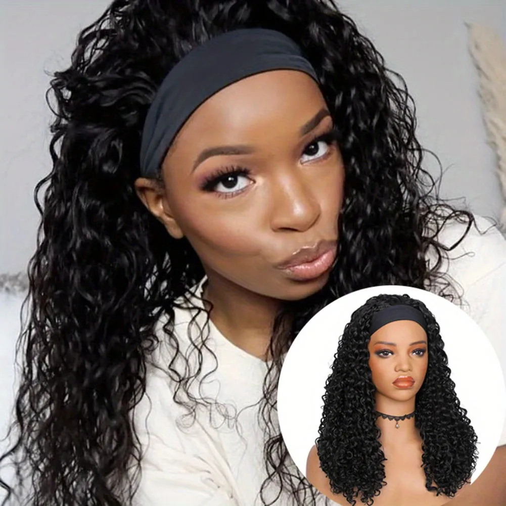 Ombre Blonde Curly Headband Wig for Women - Soft Afro Curly Coily Synthetic Hair, Rose Net Cap, Basics Style, Perfect for Mothers Day Gifts and Everyday Wear