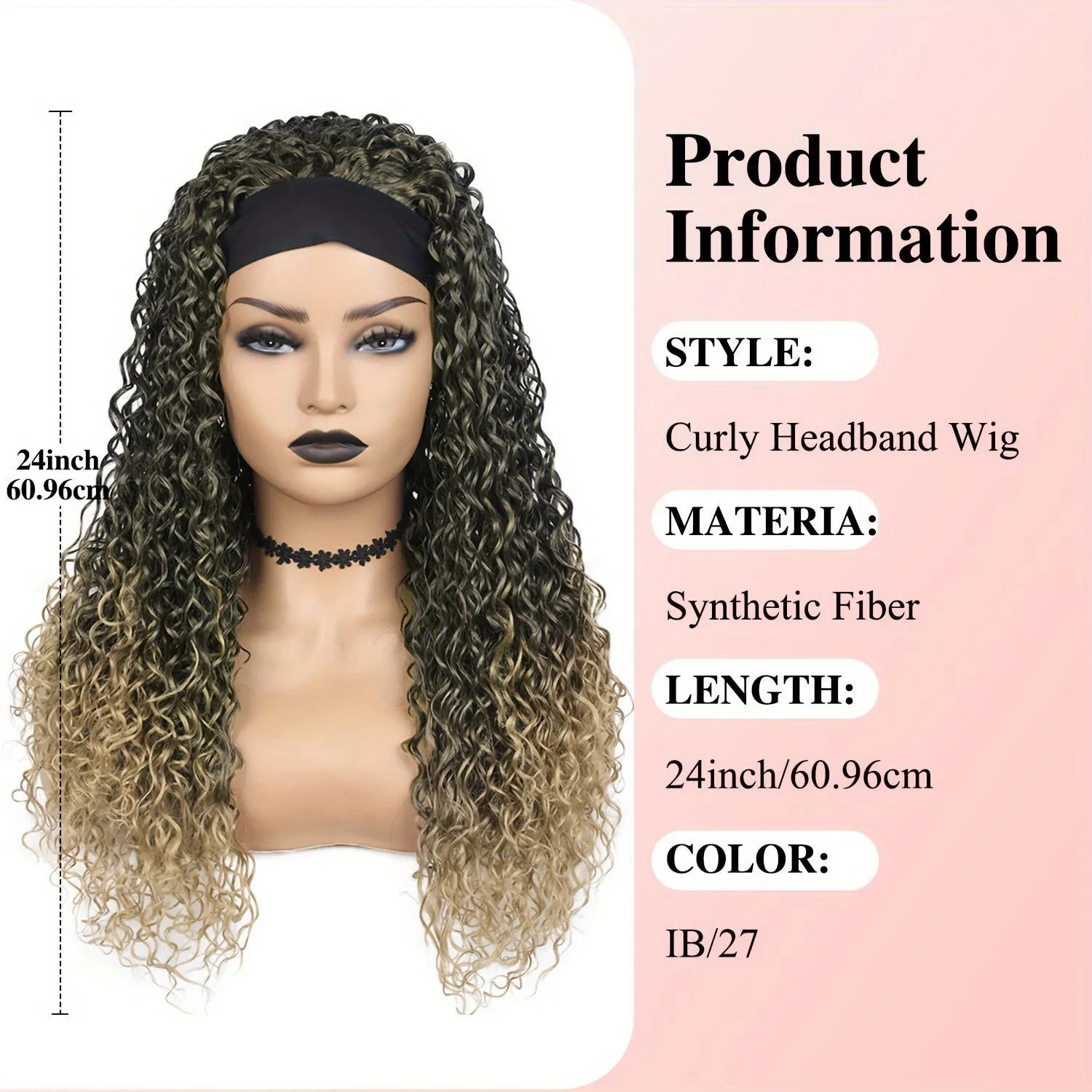 Ombre Blonde Curly Headband Wig for Women - Soft Afro Curly Coily Synthetic Hair, Rose Net Cap, Basics Style, Perfect for Mothers Day Gifts and Everyday Wear