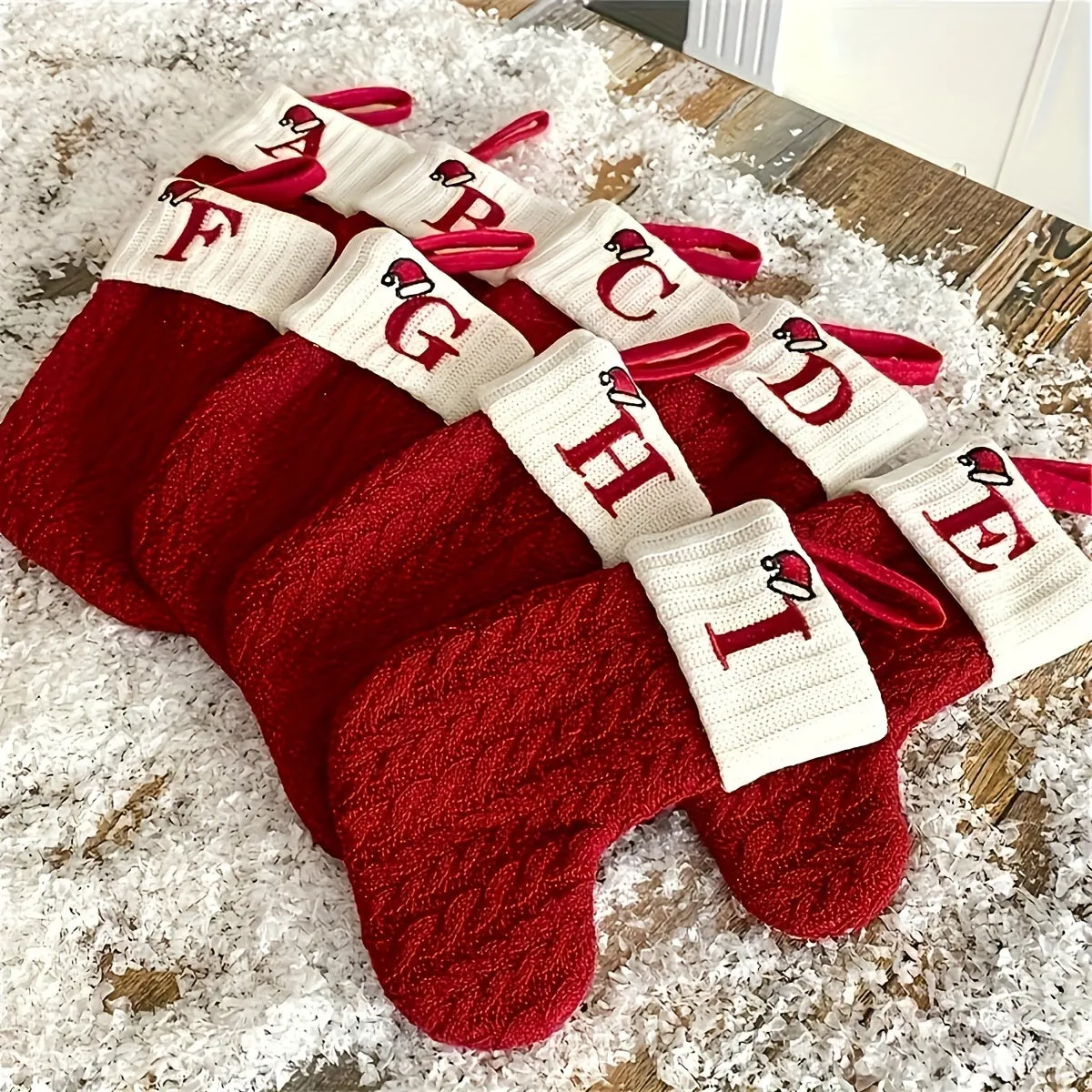 Personalized Festive Knit Christmas Stockings with Customizable Initials - Unique Holiday Decorations for Home, Family, and Friends - Ideal for Christmas Party, Tree, Mantel, and Fireplace Decor