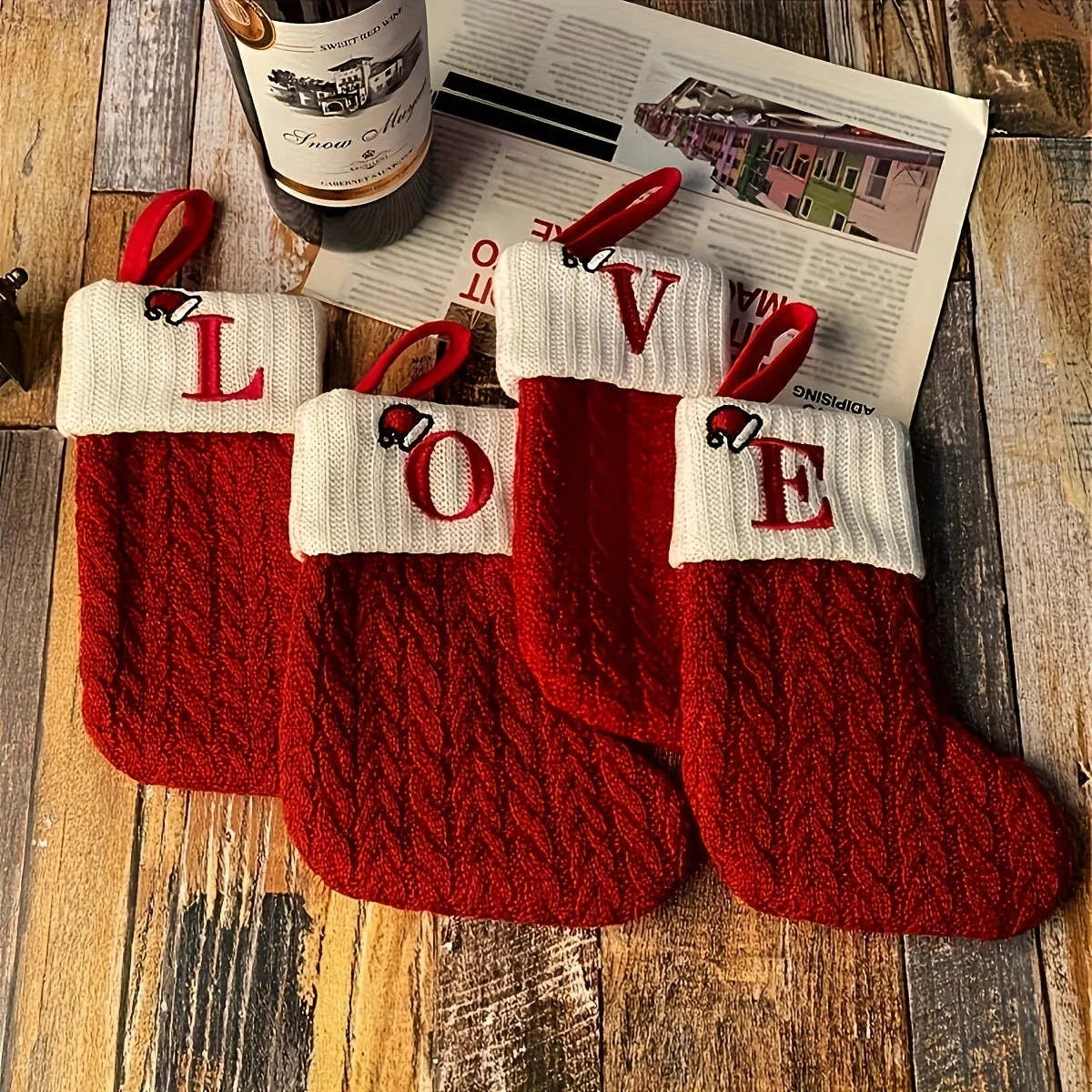 Personalized Festive Knit Christmas Stockings with Customizable Initials - Unique Holiday Decorations for Home, Family, and Friends - Ideal for Christmas Party, Tree, Mantel, and Fireplace Decor
