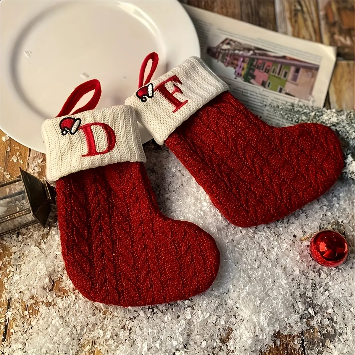 Personalized Festive Knit Christmas Stockings with Customizable Initials - Unique Holiday Decorations for Home, Family, and Friends - Ideal for Christmas Party, Tree, Mantel, and Fireplace Decor