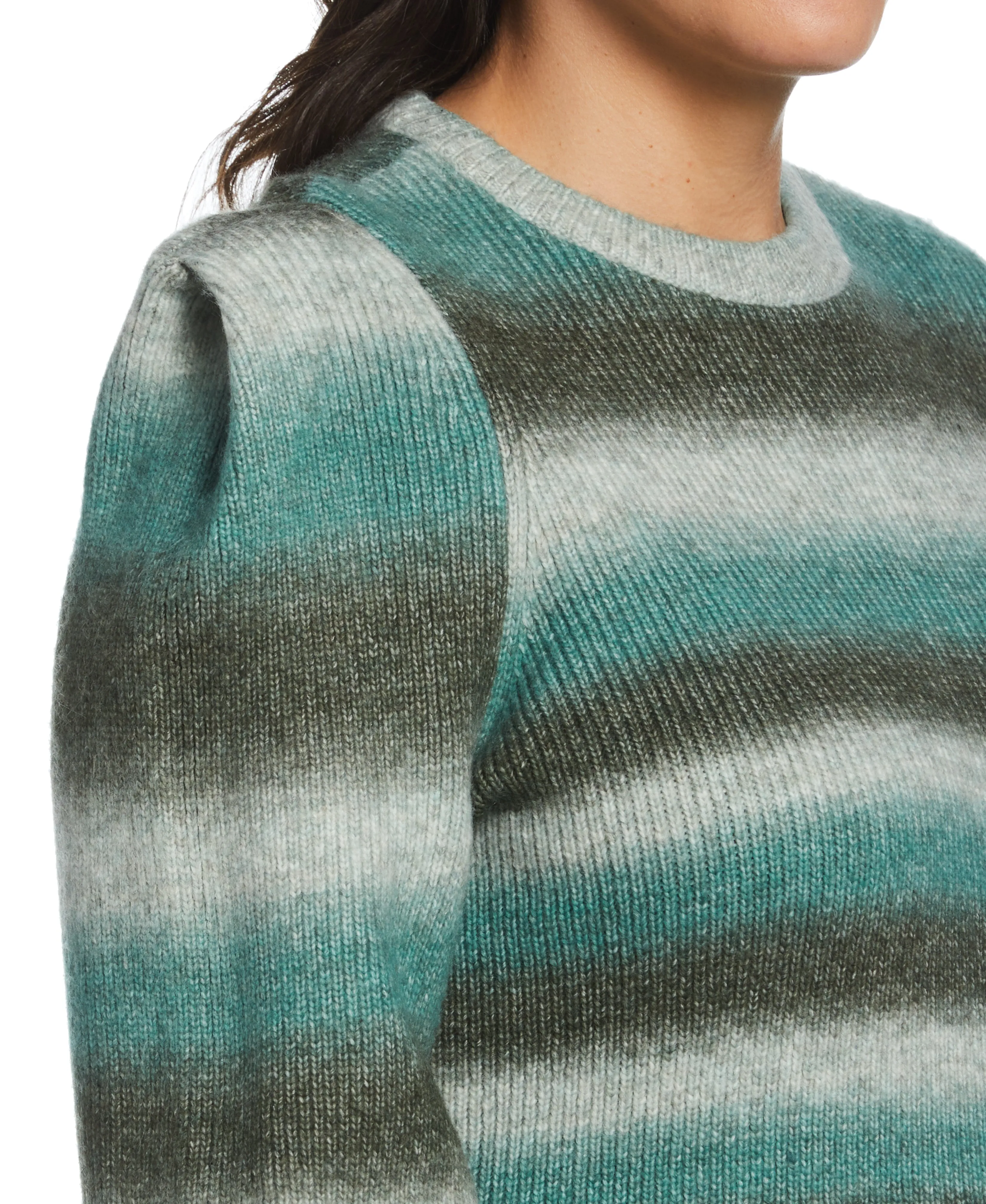 Plus Size Ombre Stripe Puff Sleeve Sweater