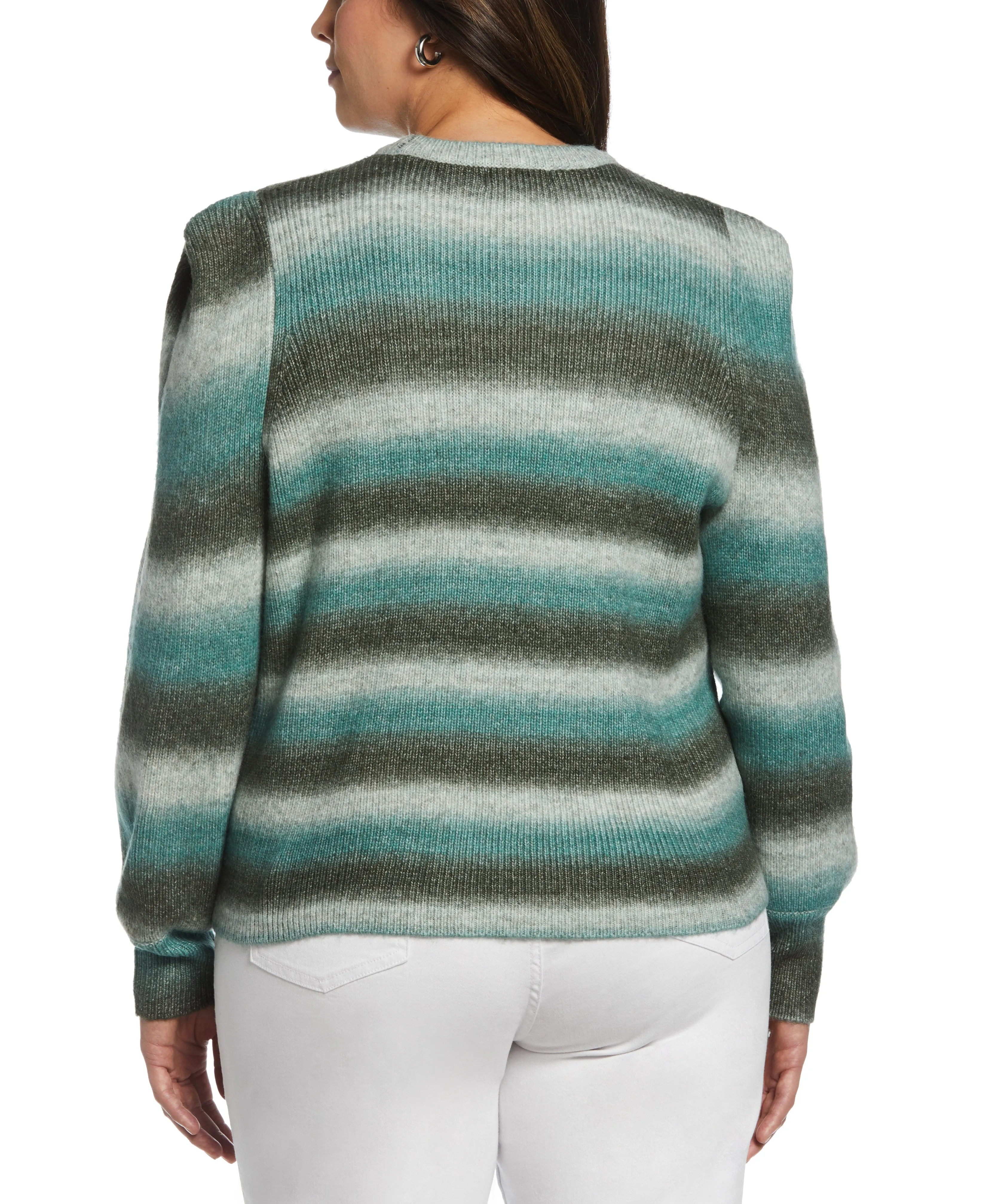 Plus Size Ombre Stripe Puff Sleeve Sweater