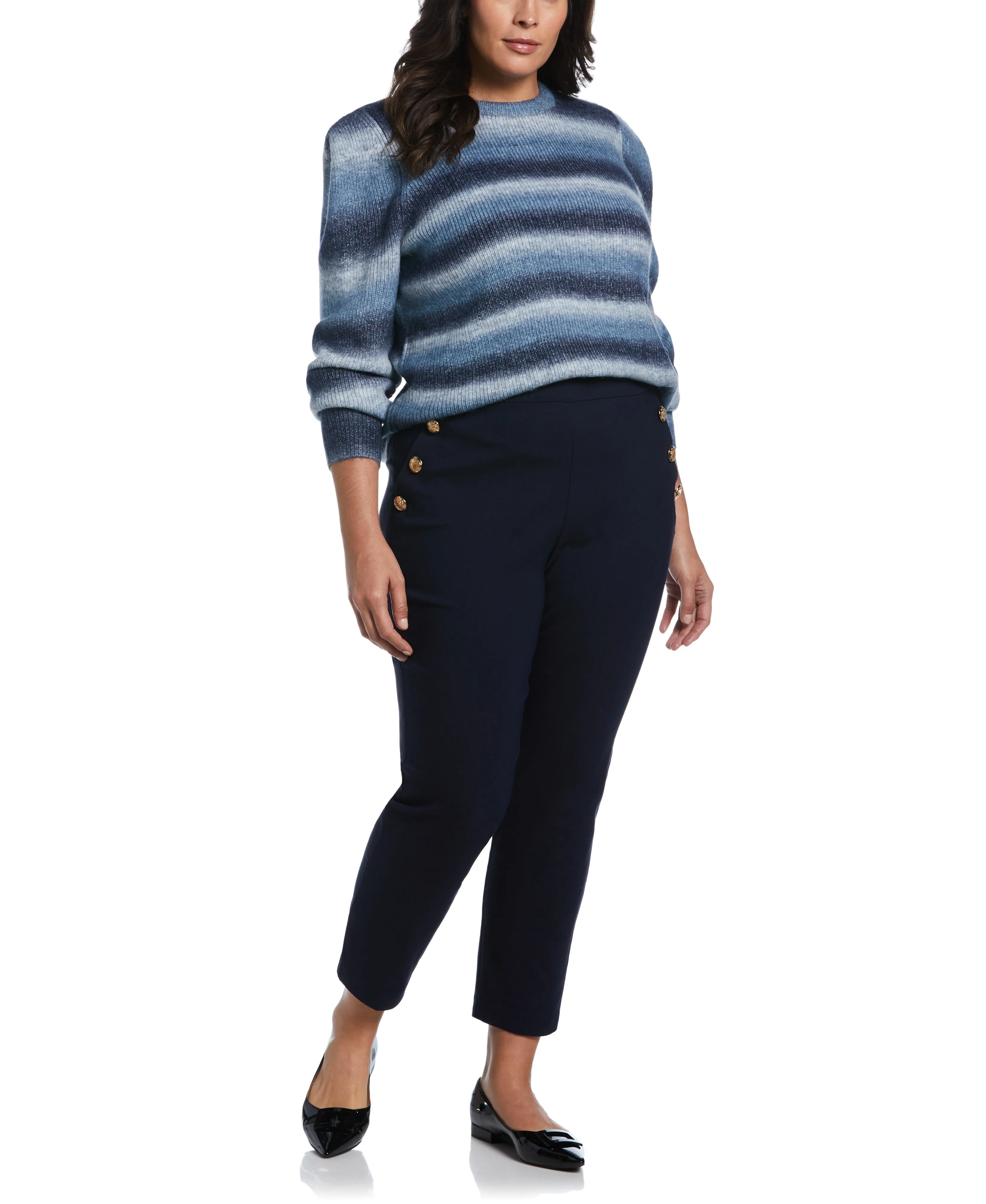 Plus Size Ombre Stripe Puff Sleeve Sweater