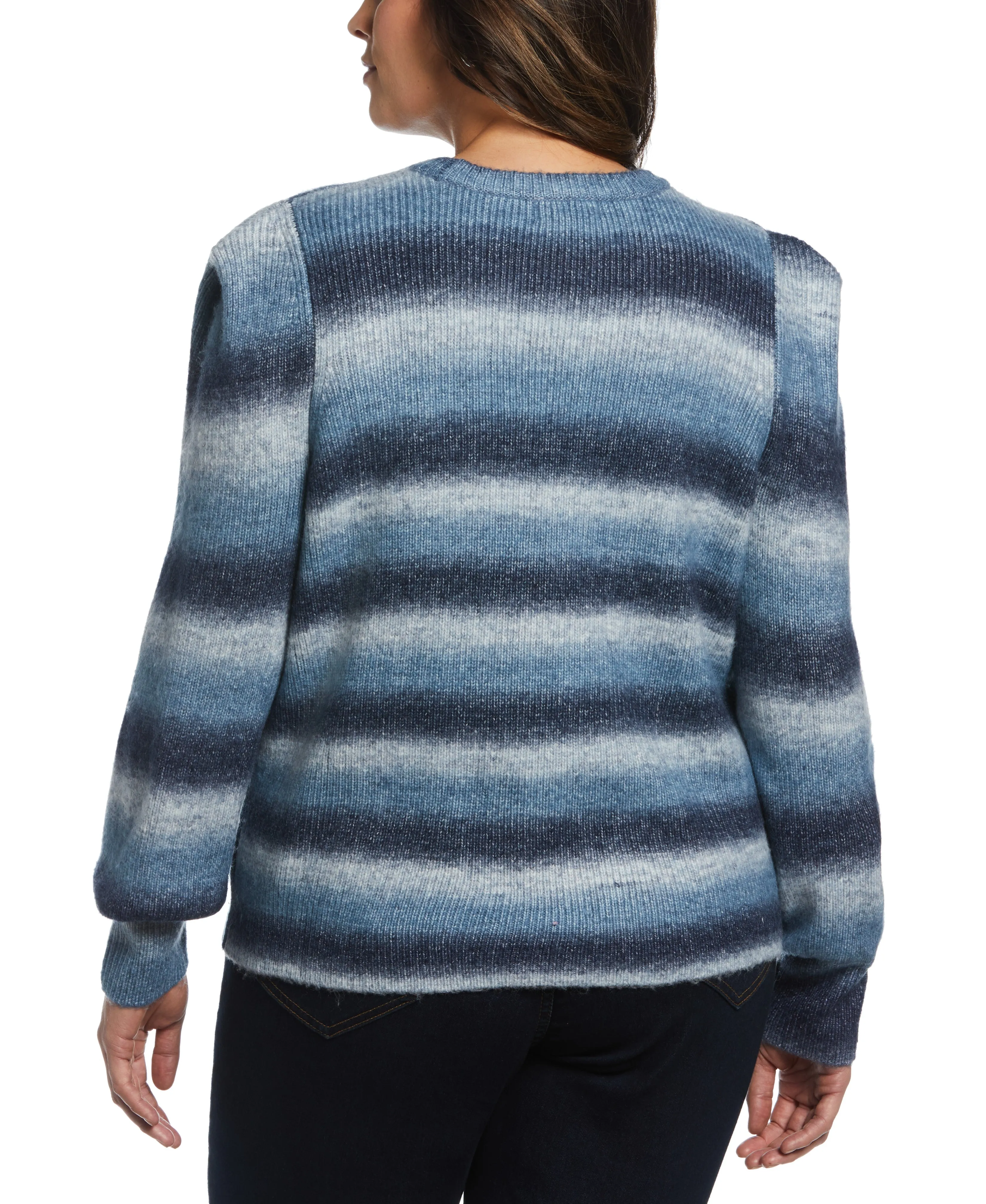 Plus Size Ombre Stripe Puff Sleeve Sweater