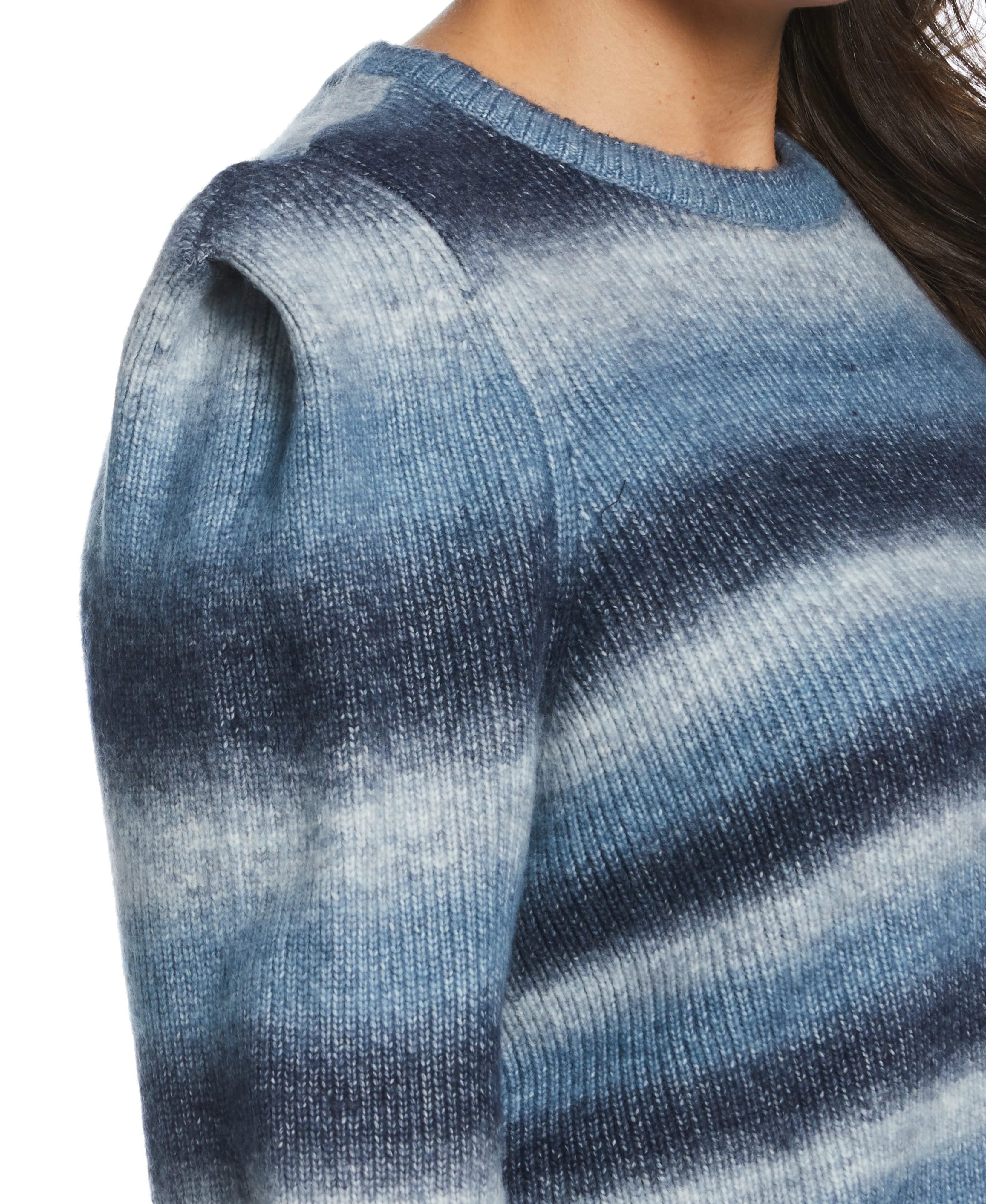 Plus Size Ombre Stripe Puff Sleeve Sweater