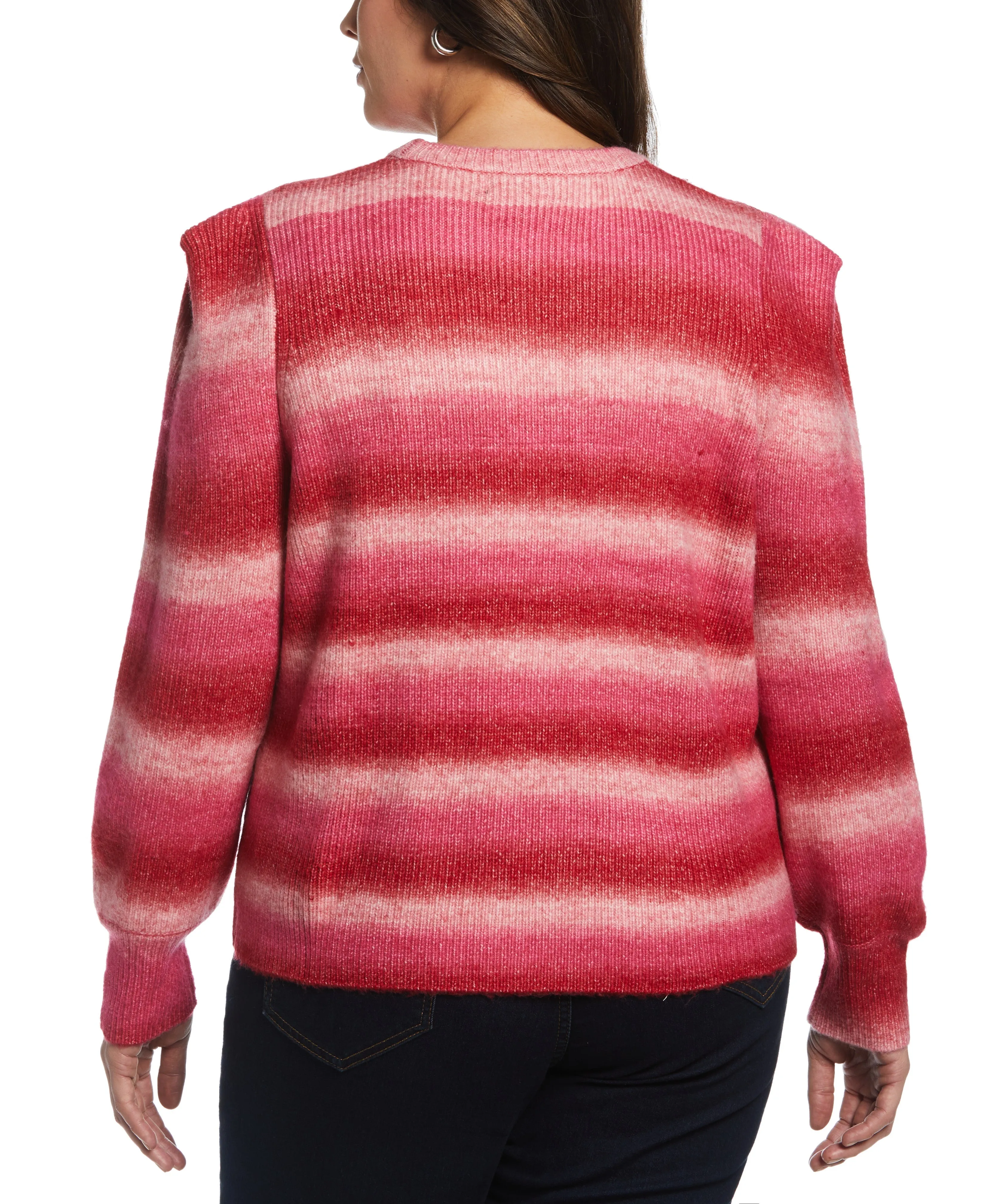 Plus Size Ombre Stripe Puff Sleeve Sweater