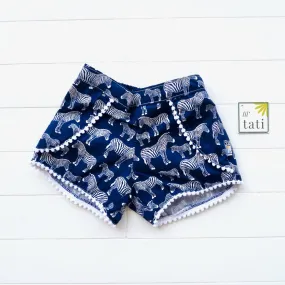 Pompom Shorts in Navy Zebra
