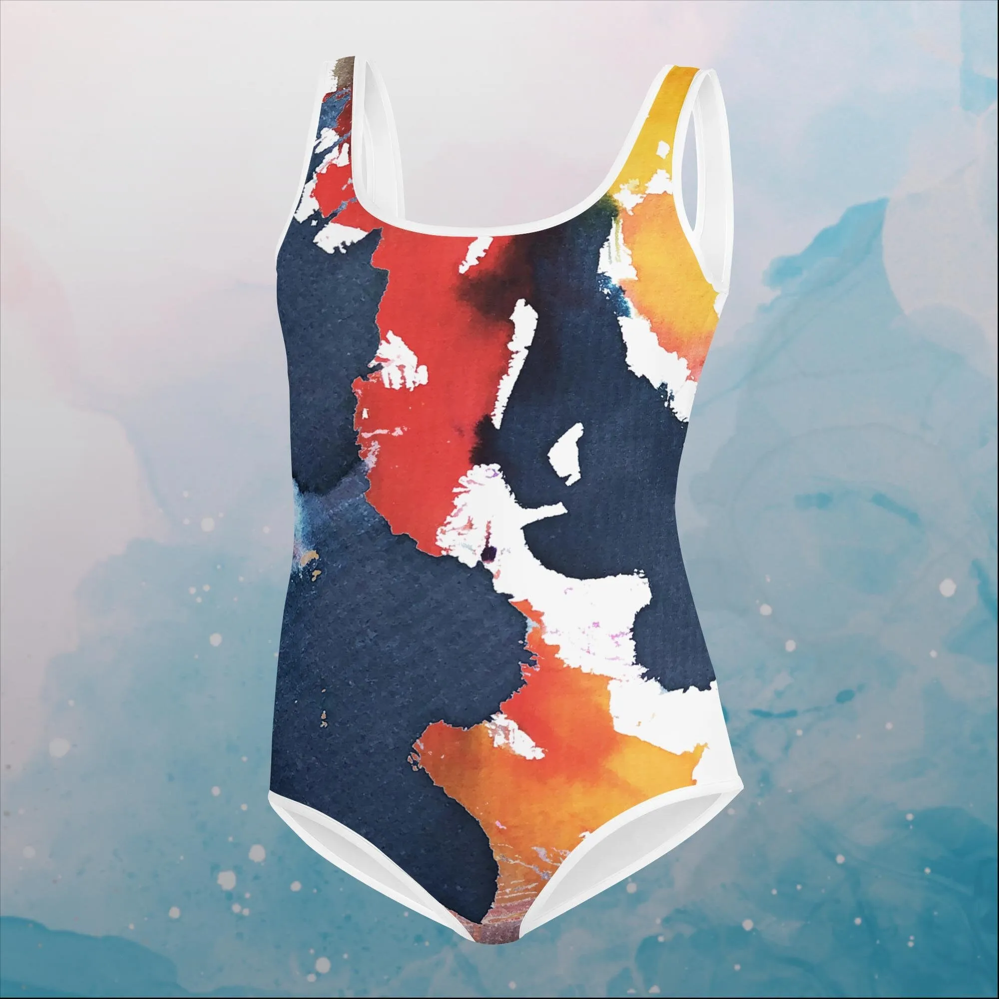 Primary Color Pallet Paint Print Youth Swimsuit