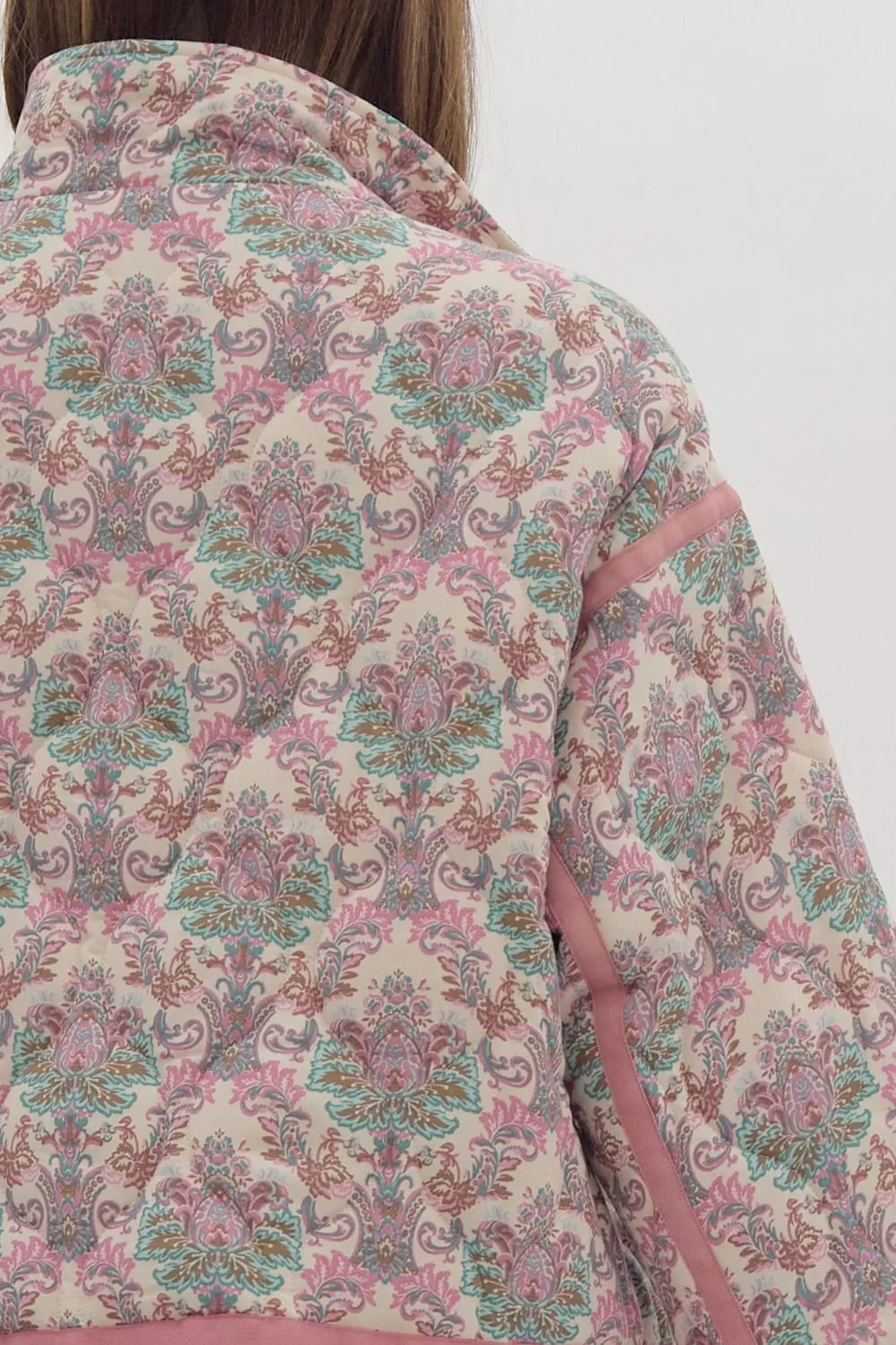 Printed Snap Button Quilted Jacket