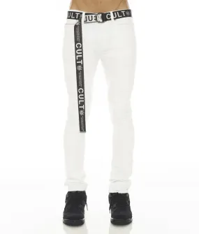 PUNK SUPER SKINNY STRETCH /w BELT IN WHITE GRUNDGE