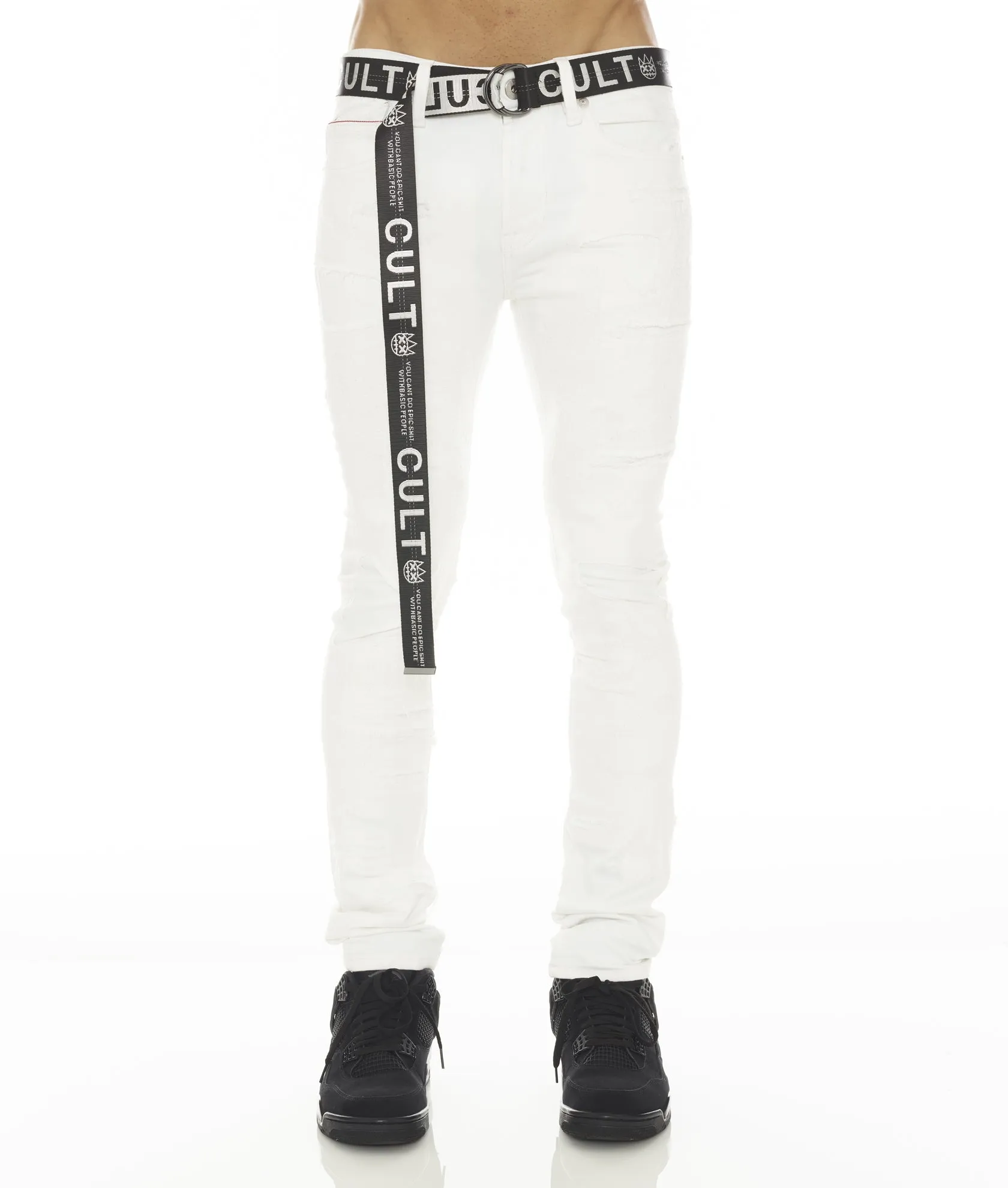 PUNK SUPER SKINNY STRETCH /w BELT IN WHITE GRUNDGE