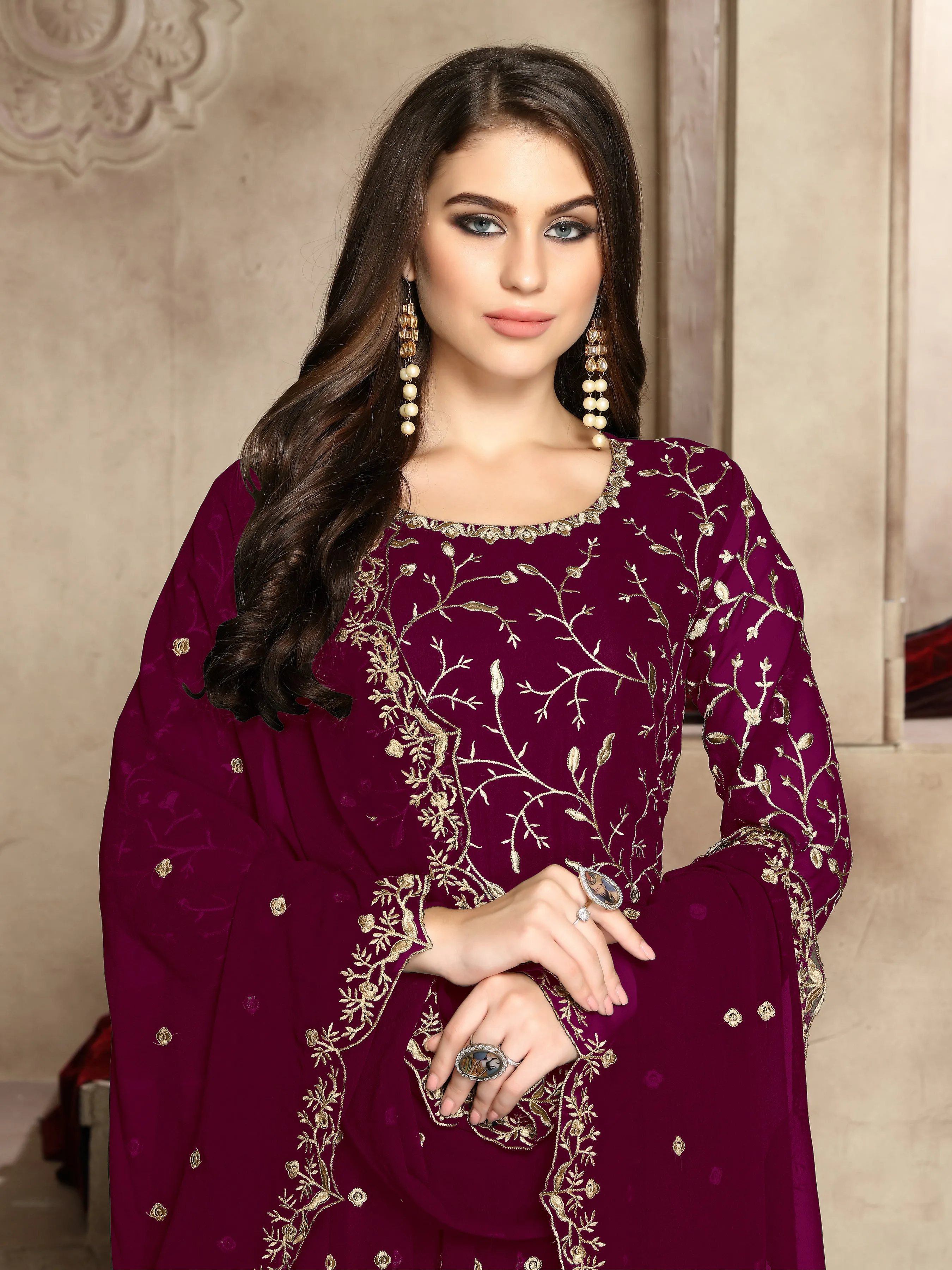Rani Pink Heavy Embroidered Georgette Anarkali Suit