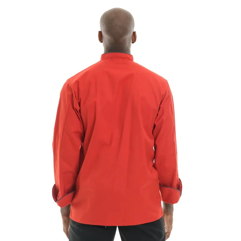 Red Large Short Sleeve or Long Sleeve Kitchen Coat with Gray Piping - MANELLI