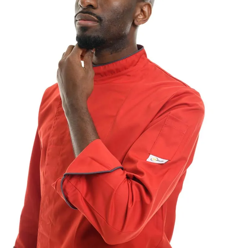 Red Large Short Sleeve or Long Sleeve Kitchen Coat with Gray Piping - MANELLI