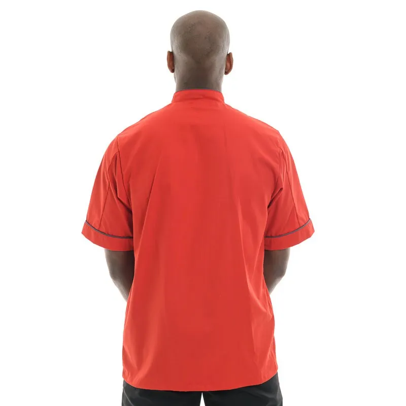Red Large Short Sleeve or Long Sleeve Kitchen Coat with Gray Piping - MANELLI