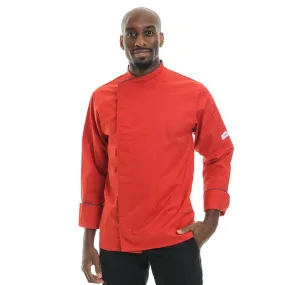 Red Large Short Sleeve or Long Sleeve Kitchen Coat with Gray Piping - MANELLI