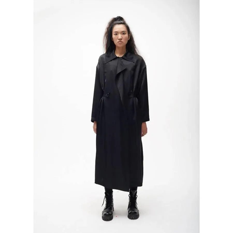 SERGEY SOROKA Womens Long Black Belted Trench Coat - Size US 4, Elegant and Stylish Outerwear
