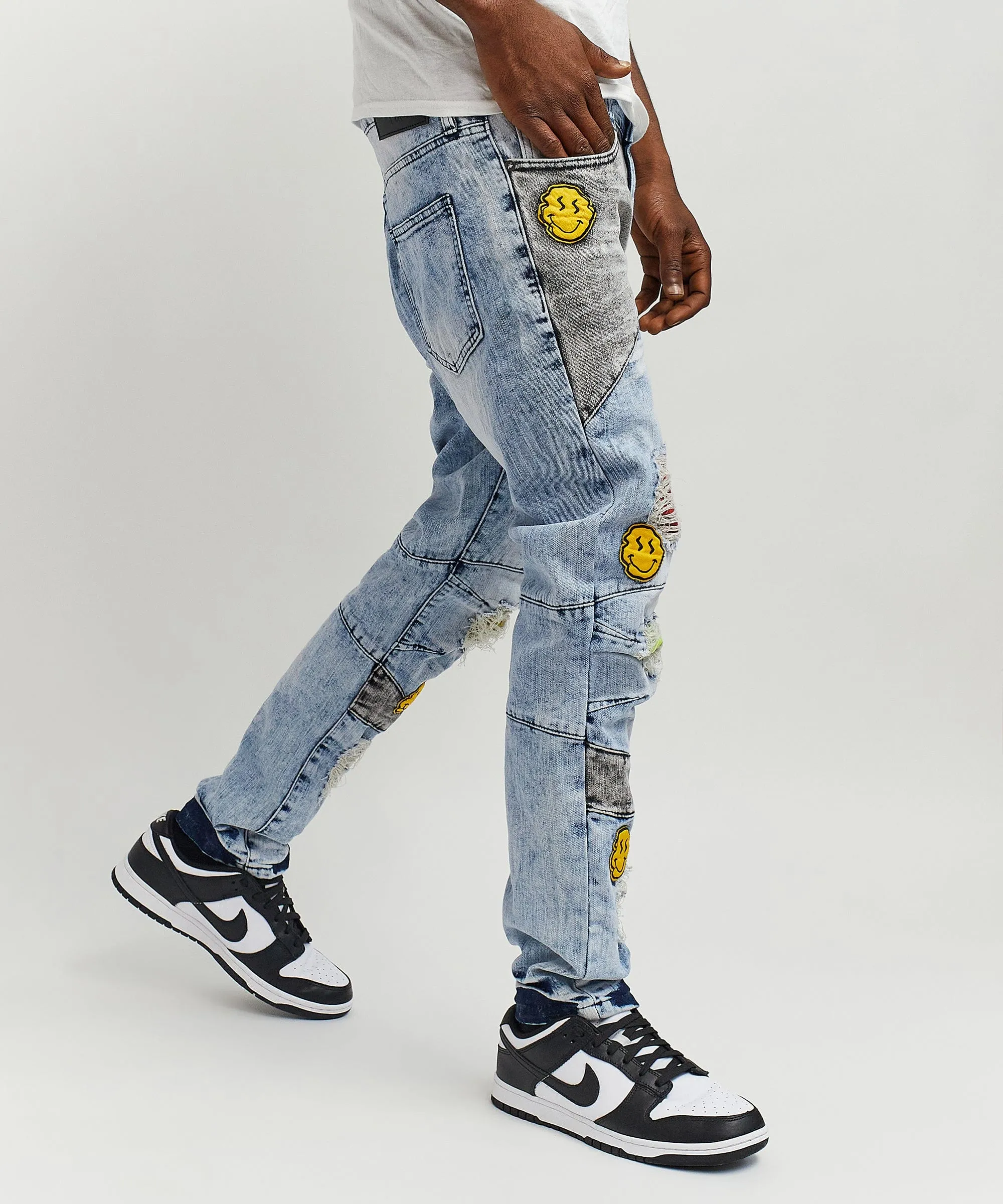 Smiley Patch Light Washed Denim Jeans