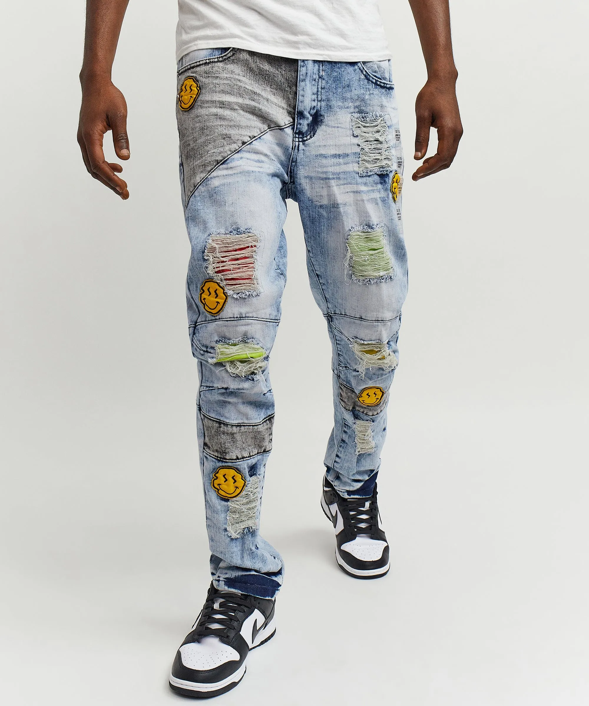 Smiley Patch Light Washed Denim Jeans
