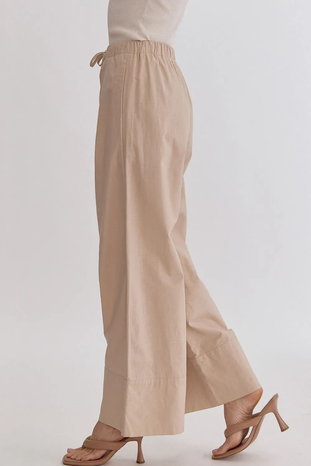 Solid High-Waisted Wide-Leg Linen Pants