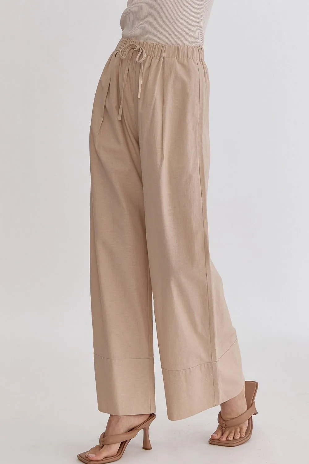 Solid High-Waisted Wide-Leg Linen Pants