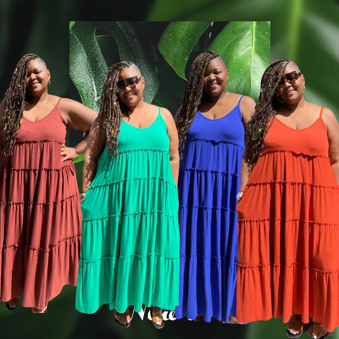 Spaghetti Strap Fit & Flare Plus Size Maxi Dress