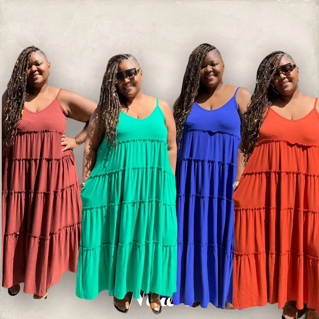 Spaghetti Strap Fit & Flare Plus Size Maxi Dress
