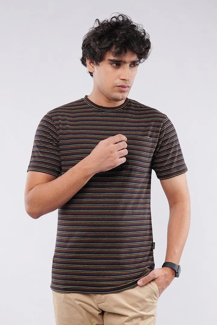 Striped Pocket T-Shirt - Black