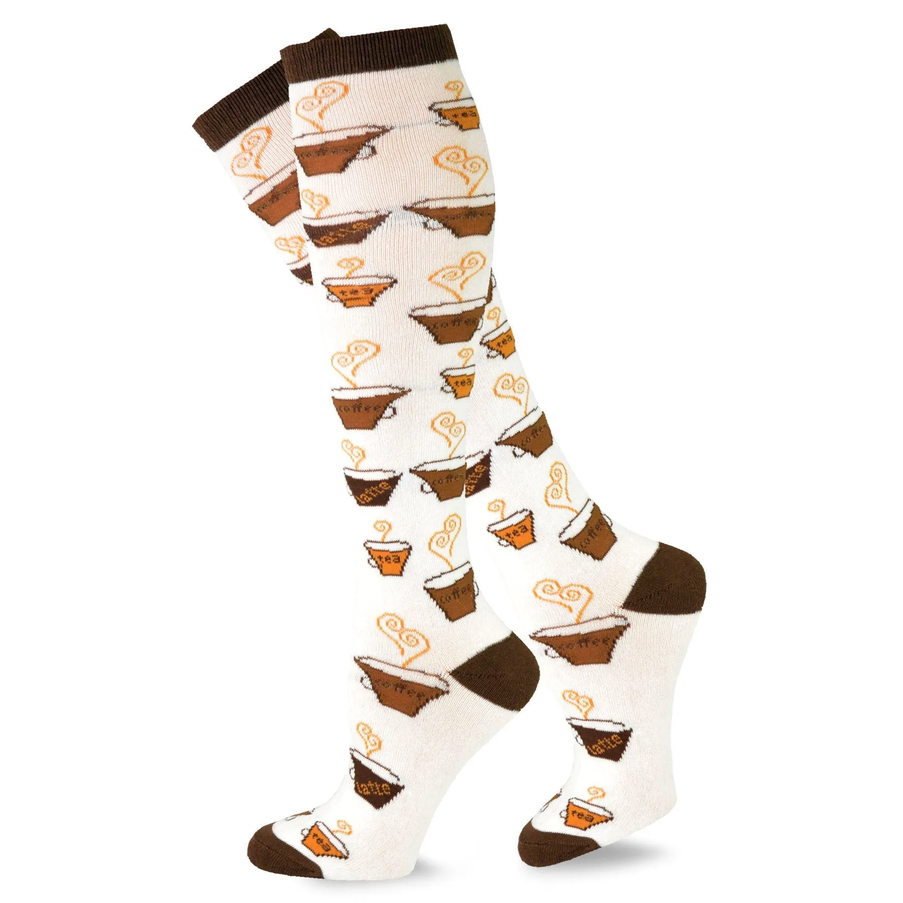 TeeHee Socks Women's Novelty Cotton Knee High Coffee 2-Pack (11428)