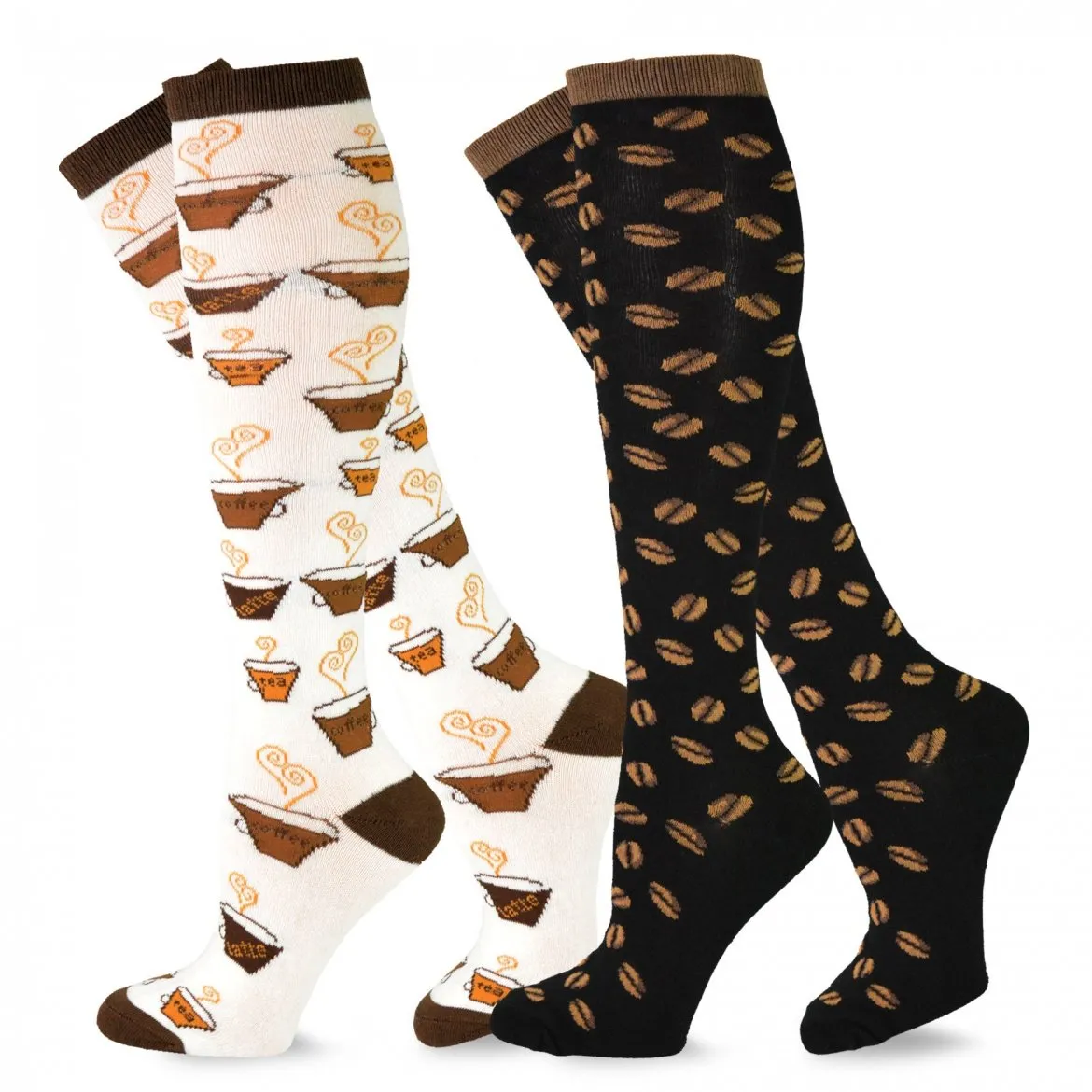 TeeHee Socks Women's Novelty Cotton Knee High Coffee 2-Pack (11428)