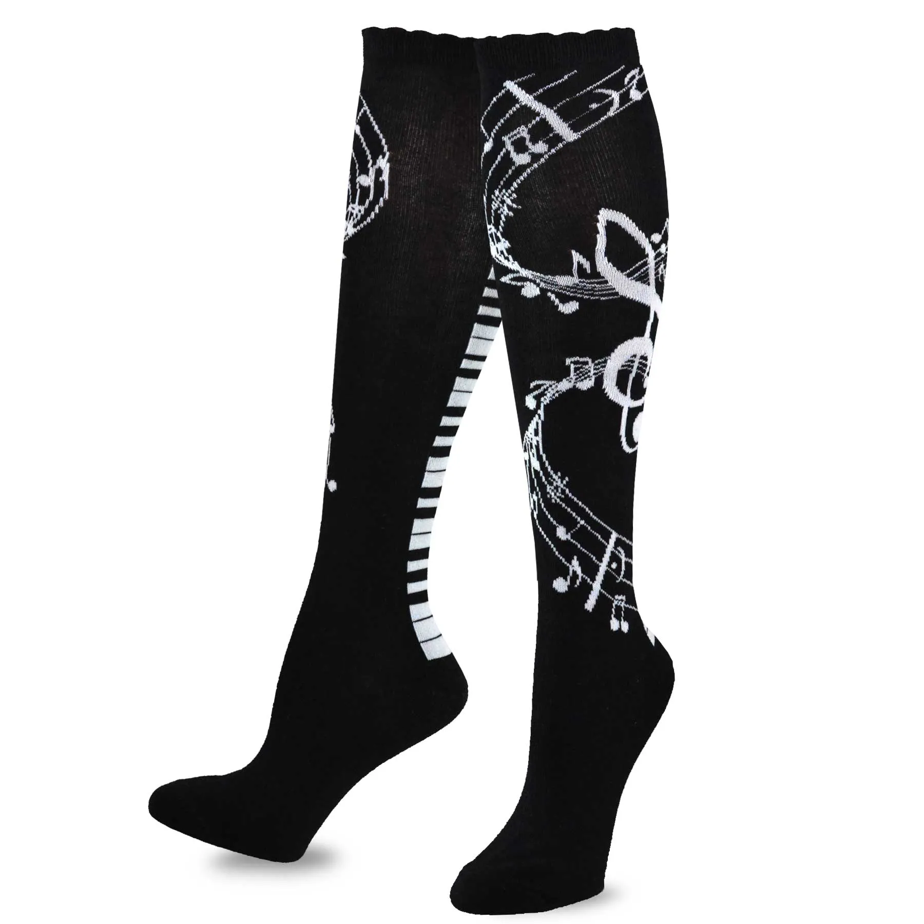 TeeHee Socks Women's Novelty Cotton Knee High Music Heart 3-Pack (12002)