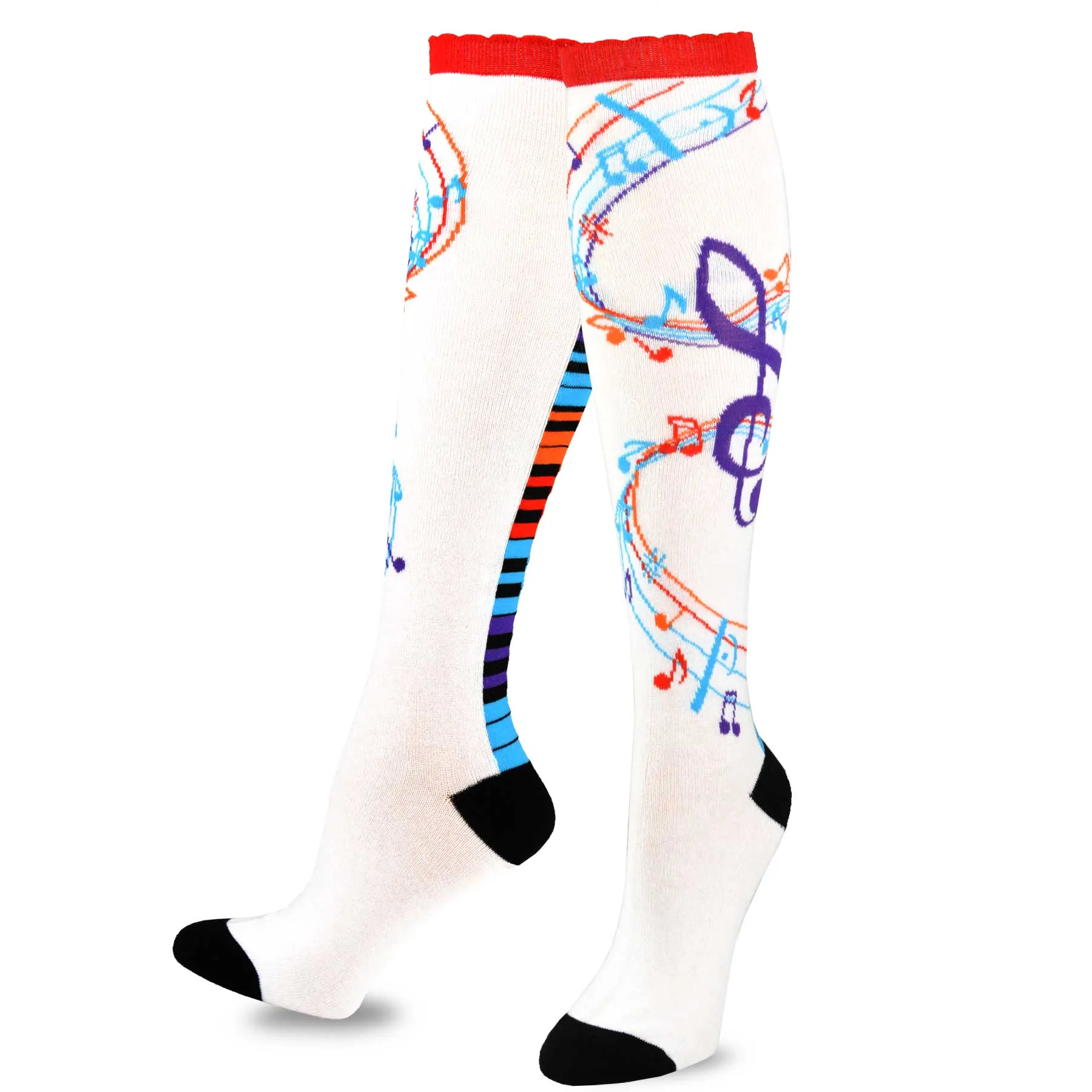 TeeHee Socks Women's Novelty Cotton Knee High Music Heart 3-Pack (12002)
